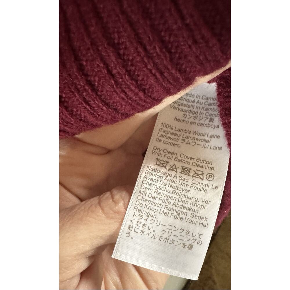 J.CREW Burgundy Lambswool Cardigan Sweater Collared Button Women’s M Long Sleeve - Picture 3 of 3